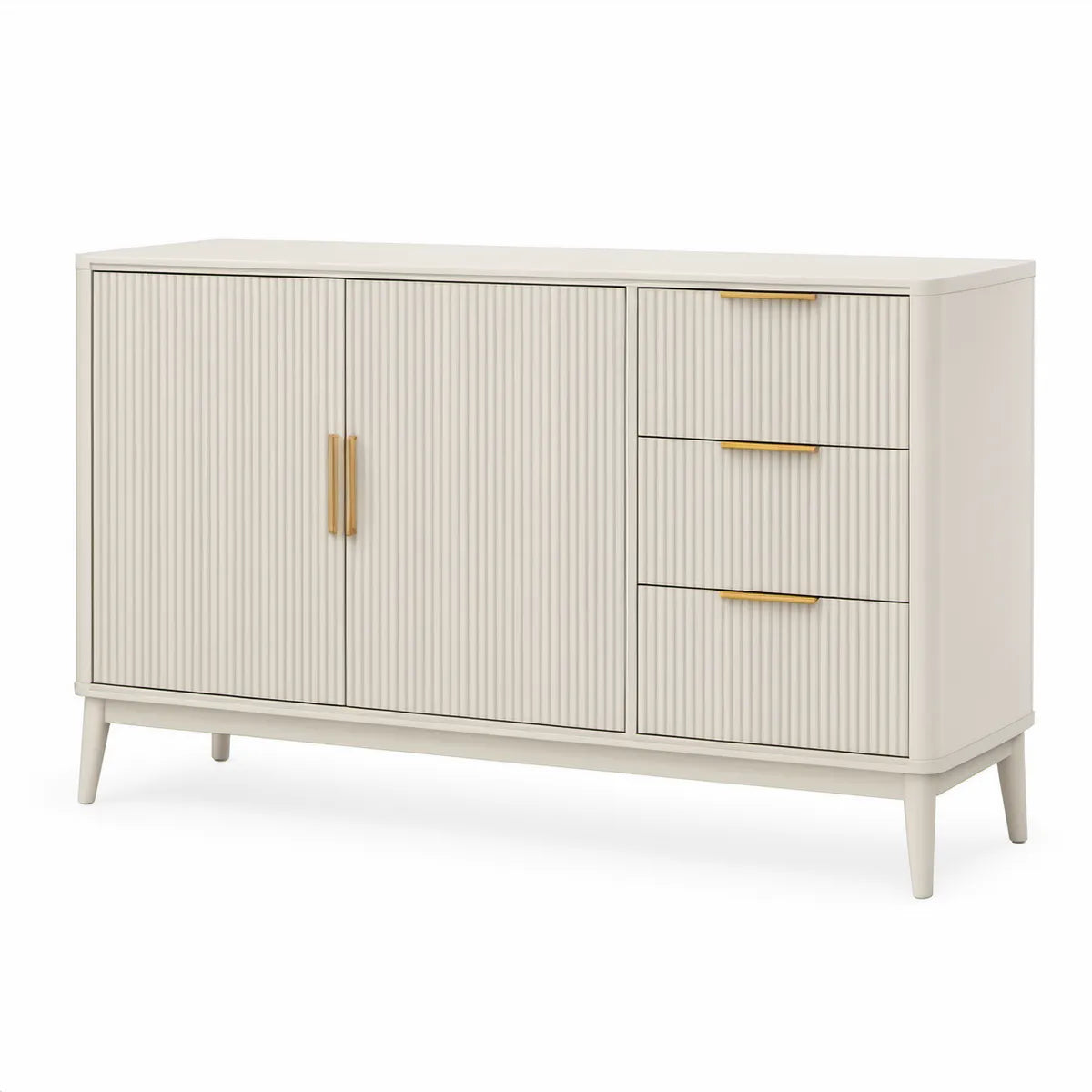 Příborník se 2 dvířky a 3 zásuvkami, MDF, slonová kost/zlatá, 140 × 40 × 85 cm